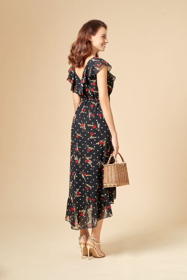 03# Mileva, Silk Muslin Lunch Dress with Wheat Poppy Signature Pattern