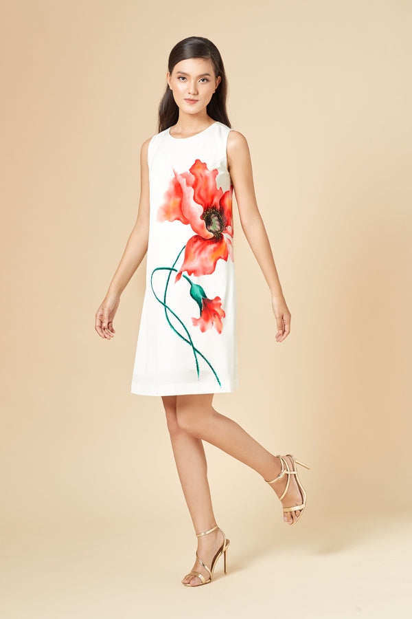 02# Diana, Signature Painted Poppy Short Trapeze Dress