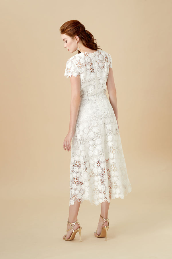 09# Rosalind, Modern White Guipure Lace Wedding Dress with Flowers